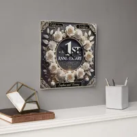 1st Anniversary Elegant Floral Design Milestones Square Wall Clock