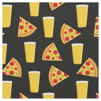 Beers and Pizza Food Patterned Black Fabric