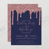 BUDGET Navy Blue Rose Gold Glitter Drips Birthday