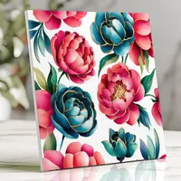 Vibrant Peony Floral Pattern Ceramic Tile