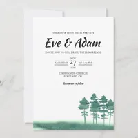 Emerald Pine Meadow Watercolor Winter Wedding Invitation