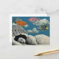 Woman Sleeping in the Ocean of Clouds and Fish Postcard