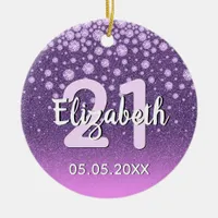 21st birthday party purple pink diamonds name ceramic ornament