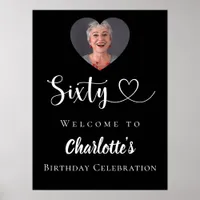 Black 60th birthday party photo heart welcome poster