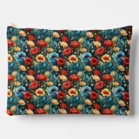 Yellow Red Blue Flowers Botanical Print Large Accessory Pouch