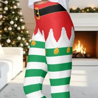 Christmas Elf Red and Green Stripe Holiday Leggings