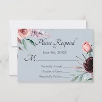 Dusty Blue and Burgundy Floral Wedding RSVP
