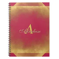 Gold Glitter Viva Magenta Fab Custom Name Monogram Notebook