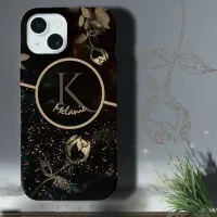 Black  Monogram Golden Roses Phone Case