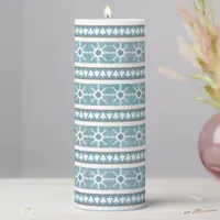 Southwest Winter Snowflakes & Pine Trees Blue Pillar Candle