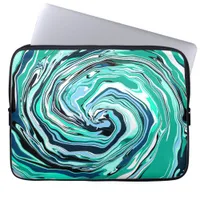 Blue, Teal, Turquoise and White Swirls Marble Art  Laptop Sleeve