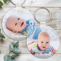 Custom Baby Photo Personalized Name & Birthday Keychain