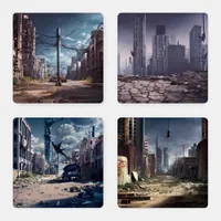 Abandoned City | Post Apocalyptic Dystopia  Coaster Set