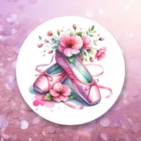 Pretty Pink Ballet Shoes and Flowers  Classic Round Sticker