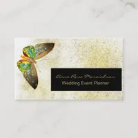 ** White Gold Glitter Gilded Butterfly Chic Girly Business Card