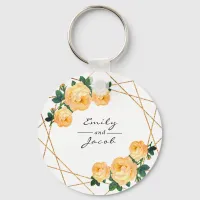 Orange Floral Wed Elegant Gold Glitter Geometric Keychain