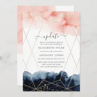 Navy and Blush Watercolor Geometric Wedding Update Invitation