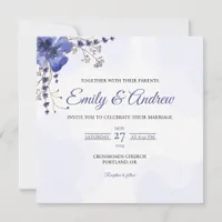 Purple Periwinkle Watercolor Floral Square Wedding Invitation