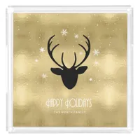 Deer Antlers Silhouette & Snowflakes Gold ID861  Acrylic Tray
