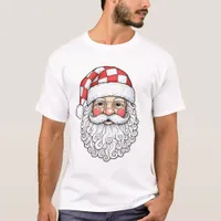 Patchwork Santa Face Doodle Art Pen and Ink Style T-Shirt