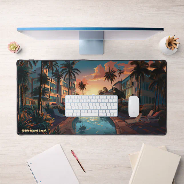 1950s Miami Beach art deco hotel at sunrise Desk Mat