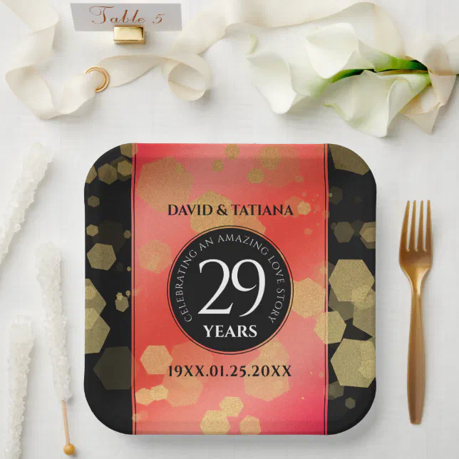 Elegant 29th Garnet Wedding Anniversary Paper Plates