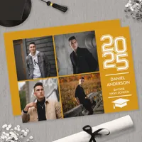 Square Photo Collage Modern Yellow Graduation Invitation