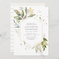 Serenity Greenery Geometric Bridal Shower Invitation