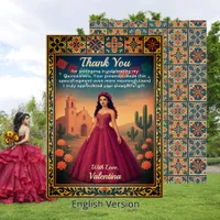 Quinceañera Vintage Red Gown Talavera Border Thank You Card