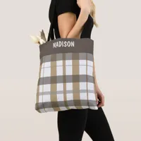 Trendy modern plaid personalized tote bag