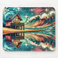 Log Cabin on the Beach Ai Art   Mouse Pad