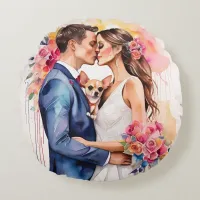 Beautiful Wedding Couple with Cute Funny  Round Pillow