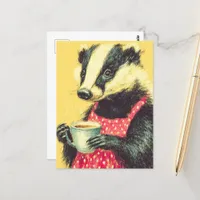 Adorable Badger Red Polka Dot Apron With a Coffee Postcard