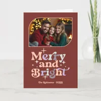Frosted Berry Merry & Bright Retro Christmas Photo Holiday Card