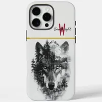 Wolf merges with moonlit forest scene iPhone 16 pro max case