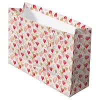 Valentine's Pink Red Gold Heart Balloons Pattern Large Gift Bag