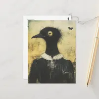 Horror Black Bird in a Black Dress Fantasy Postcard