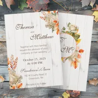 Rustic Fall leaves and White Roses Elegant Wedding Invitation