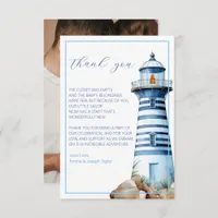 Blue Nautical Lighthouse Shower Photo Thank You Card