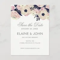 Blue & Coral Pink Floral wedding save the dates Announcement Postcard