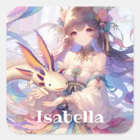 Personalized Anime Girl and Axolotl Square Sticker