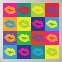 Pop Art Lips Kiss Marks Colorful Poster