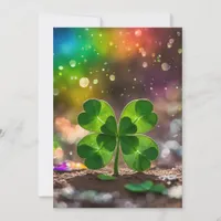 Delicate four-leaf clover in the sunlight holiday card