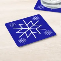 Paper Coaster - White Snowflakes on Blue
