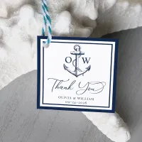 Nautical Anchor Navy Monogram Thank You Wedding Favor Tags