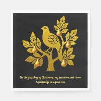 Partridge In A Pear Tree Black Gold Christmas Napkins