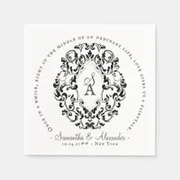 Rustic Crest Ivory Black Old Print Gothic Wedding Napkins