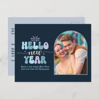 Midnight Frost New Year Retro Modern Blue Photo Holiday Postcard