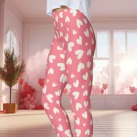 Cute Pink and White Valentine Hearts Pattern Leggings