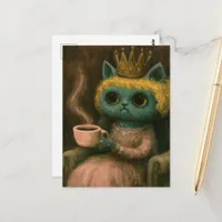 Cute cat with a coffee postcard